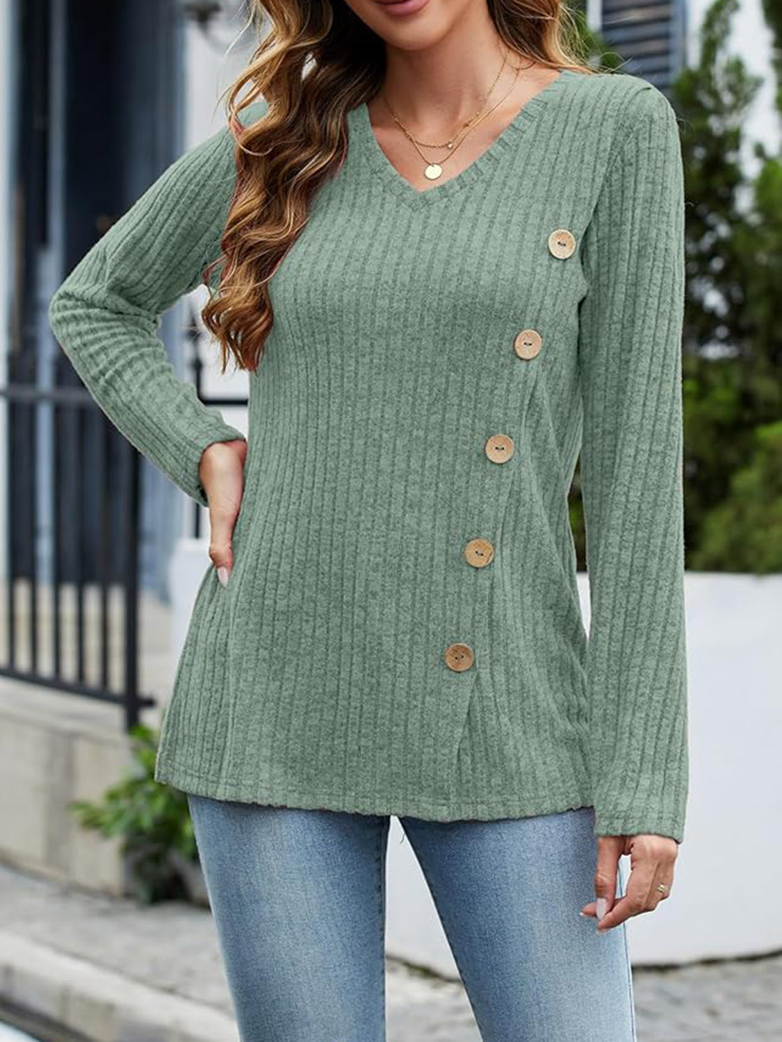 V-Neck Long Sleeve T-Shirt