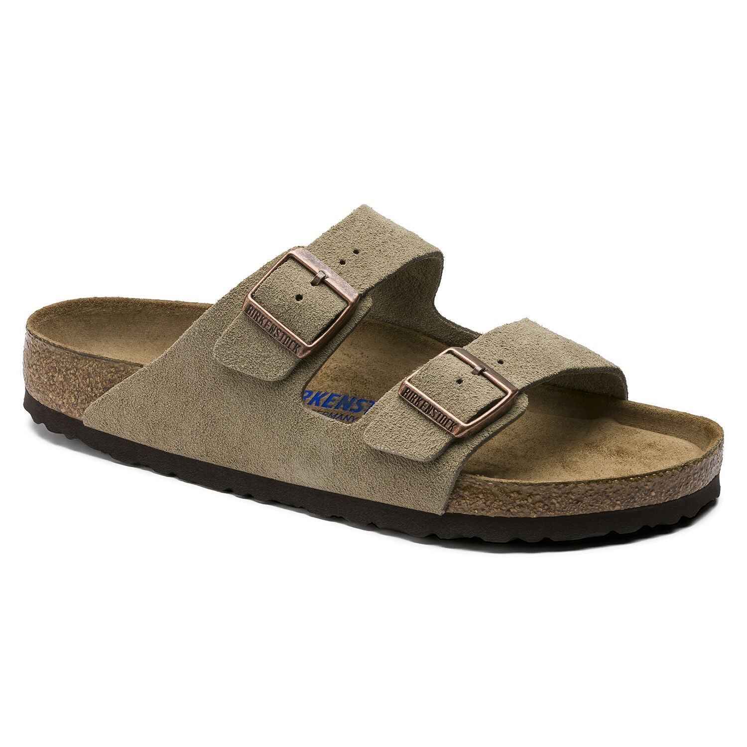 Birkenstock Arizona Suede Leather Soft Footbed Sandal in Taupe