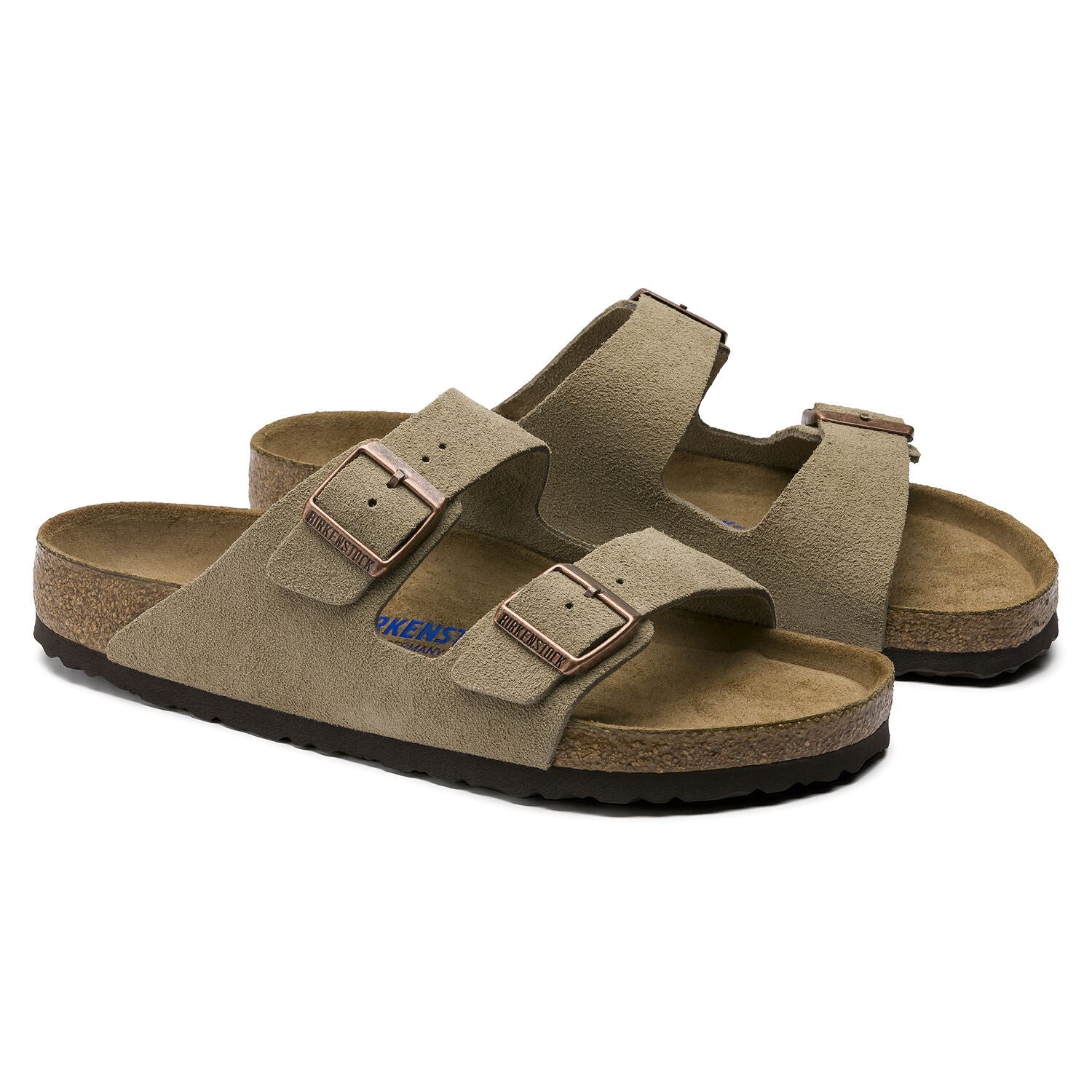 Birkenstock Arizona Suede Leather Soft Footbed Sandal in Taupe