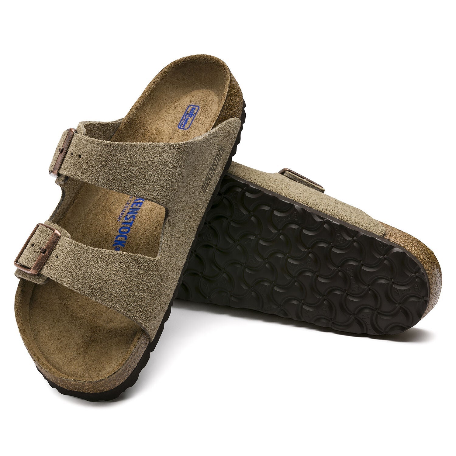 Birkenstock Arizona Suede Leather Soft Footbed Sandal in Taupe