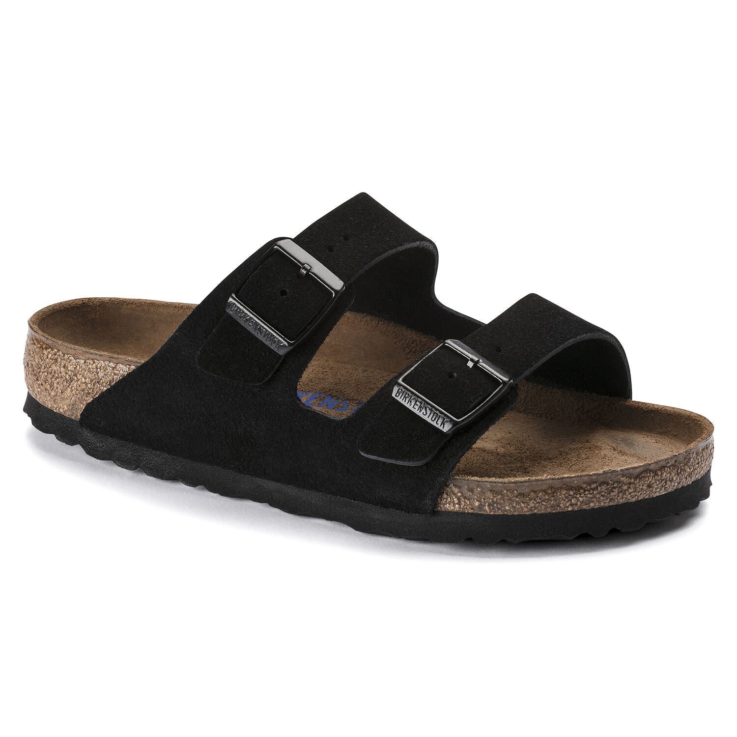 Birkenstock Arizona Suede Leather Soft Footbed Sandal in Black