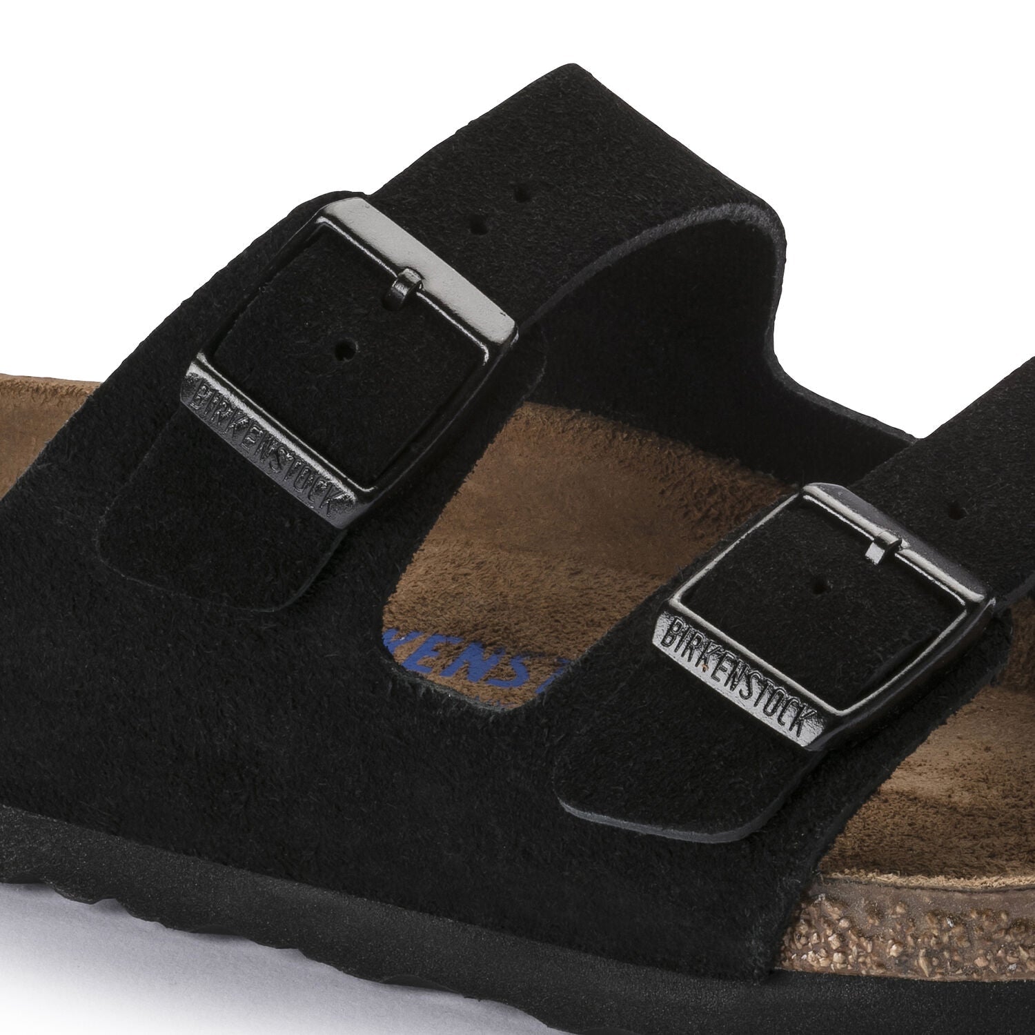 Birkenstock Arizona Suede Leather Soft Footbed Sandal in Black