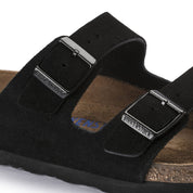 Birkenstock Arizona Suede Leather Soft Footbed Sandal in Black