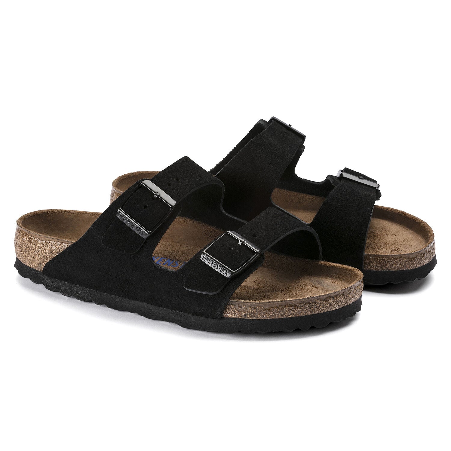 Birkenstock Arizona Suede Leather Soft Footbed Sandal in Black