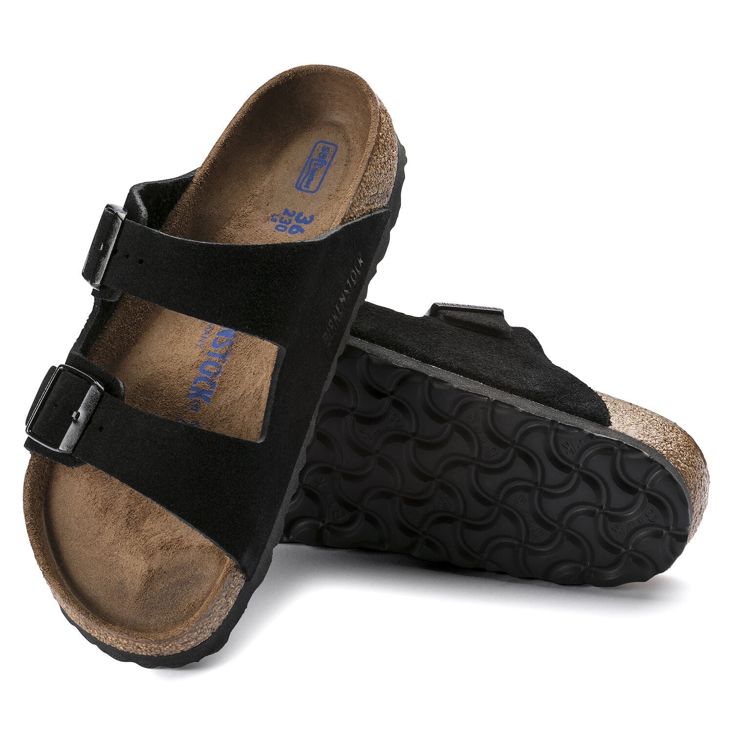 Birkenstock Arizona Suede Leather Soft Footbed Sandal in Black