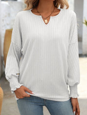 Mandy Textured Notched Lantern Sleeve T-Shirt