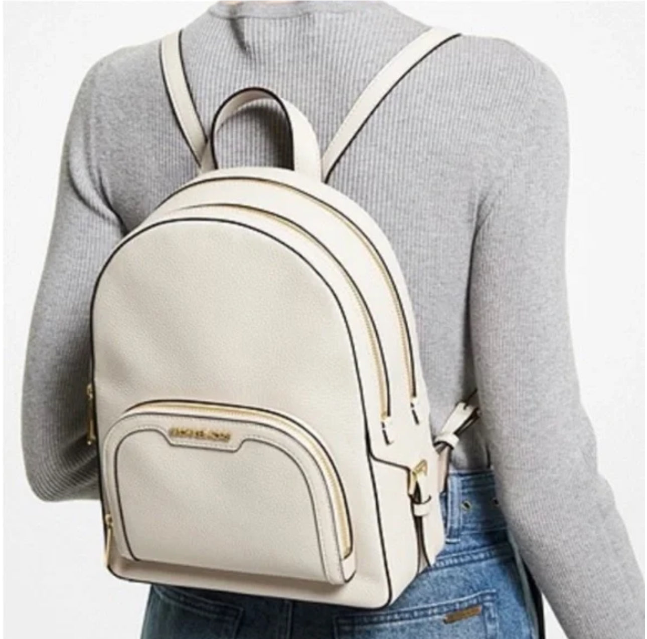 Michael Kors Unisex Jaycee Leather Medium Backpack In Light Cream