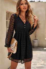 Buttoned Empire Waist Lace Dress