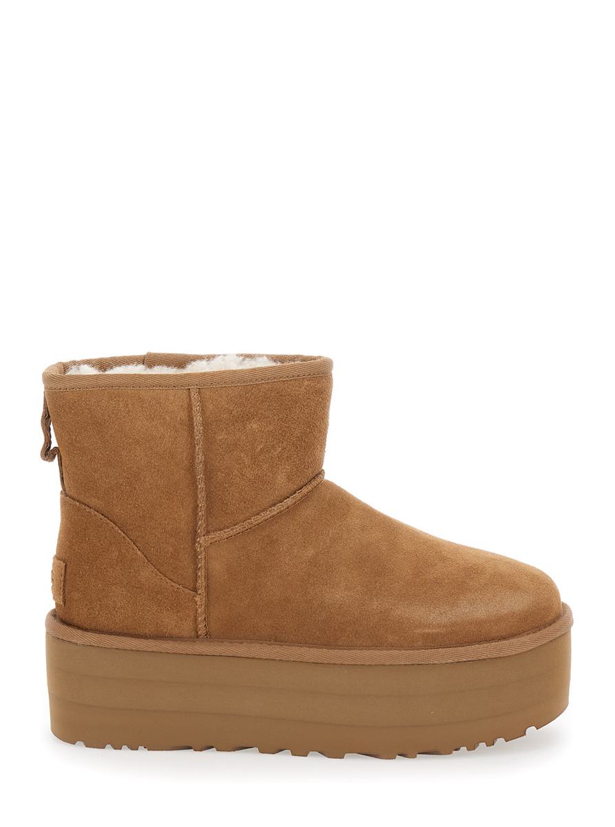 'Classic Mini Platform' Beige Ankle Boots With Platform In Suede Woman