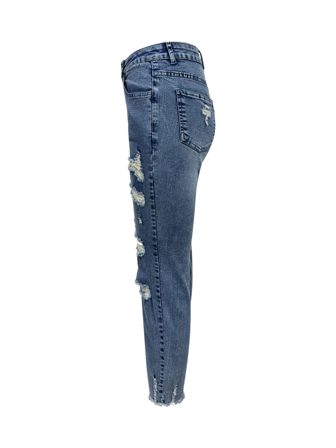 Distressed Raw Hem Jeans with Pockets