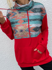 Shiny Geometric Drawstring Long-Sleeve Sweatshirt