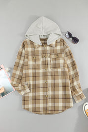 Plaid Button Up Long Sleeve Hooded Jacket