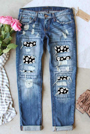 Distressed Skeleton Pattern Jeans with Pockets