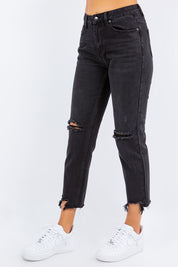 American Bazi High Waist Distressed Cropped Straight Jeans