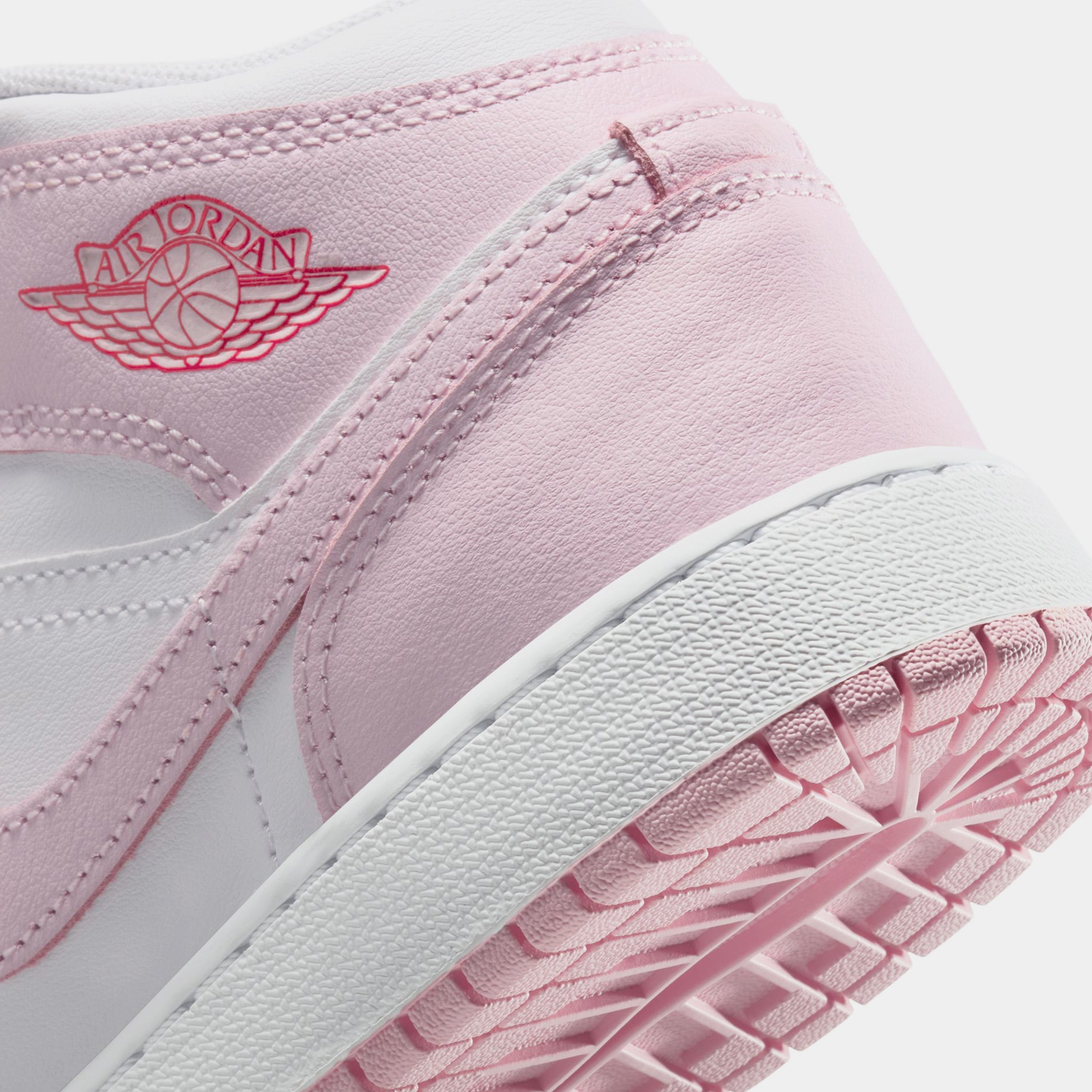 Air Jordan 1 Mid Pink Foam Grade School Lifestyle Shoes (Pink Foam/White/Fire Red)