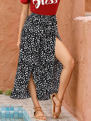 Perfee Slit Polka Dot Wide Leg Pants