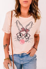 Rabbit Graphic Round Neck Short Sleeve T-Shirt