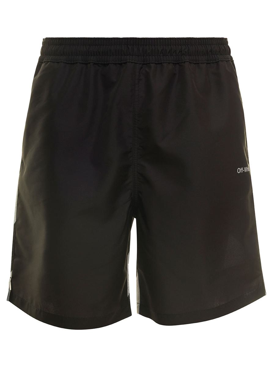 Black Swim Trunks With Diag Print At The Back In Polyester Man