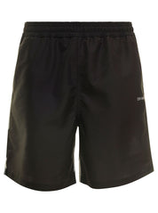 Black Swim Trunks With Diag Print At The Back In Polyester Man