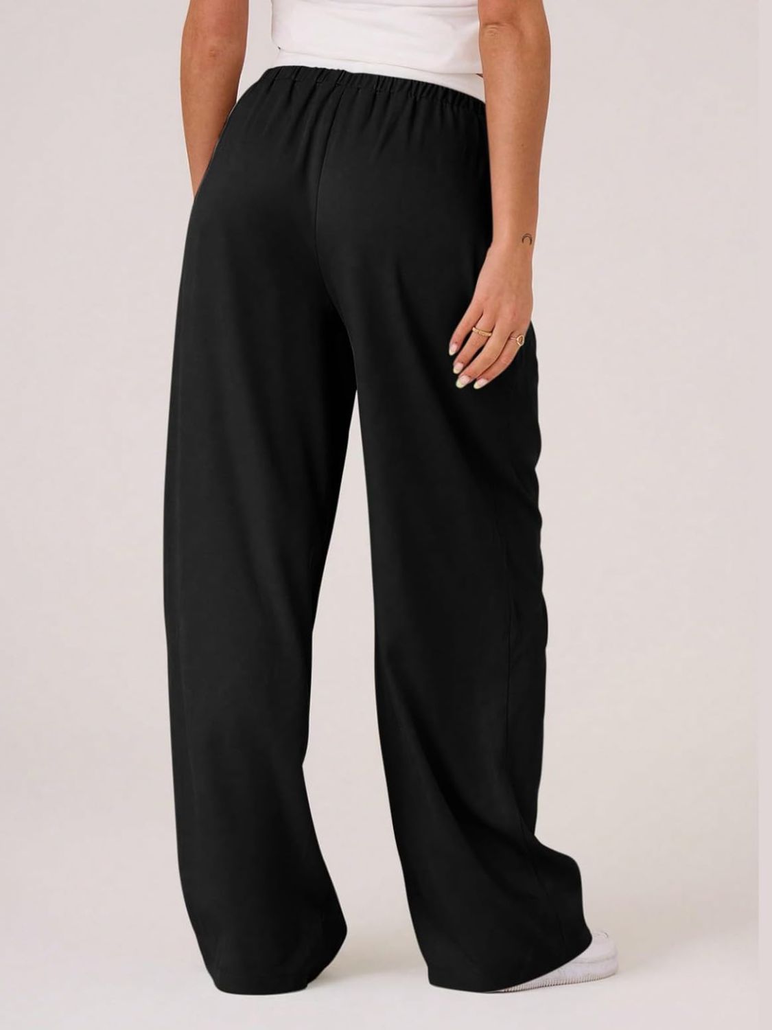 Contrast Waistband Drawstring Wide Leg Pants