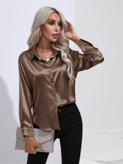 Collared Neck Buttoned Long Sleeve Shirt