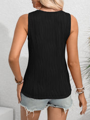 Textured Cutout Round Neck Tank