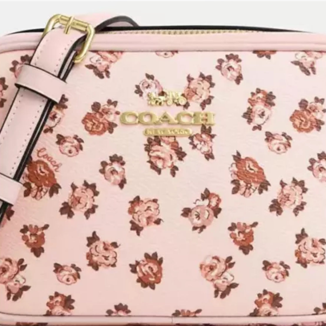 NWT Coach Mini Jamie Camera Bag With Rose Print In Gold/Blush Multi