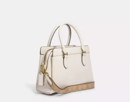 Coach Mini Darcie Carryall In Gold/Chalk With Signature Canvas Strap