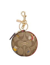 Coach Circular Coin Pouch In Signature Canvas With Cat Mittens Print