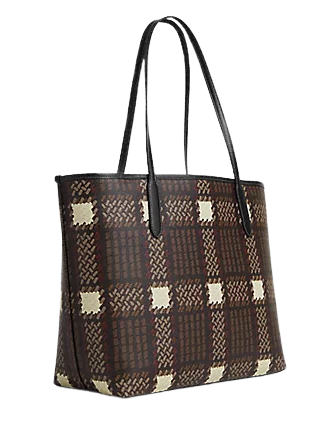 Coach City Tote With Brushed Plaid Print