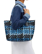 Coach City Tote With Graphic Plaid Print