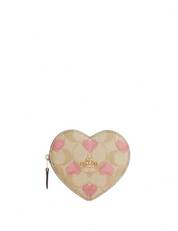 Coach Heart Coin Case In Signature Canvas With Heart Print