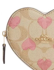 Coach Heart Coin Case In Signature Canvas With Heart Print