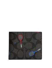 Coach Id Billfold Wallet In Signature Canvas With Racquet Print