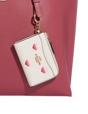 Coach L Zip Card Case With Stripe Heart Print