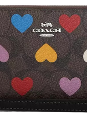 Coach Long Zip Around Wallet In Signature Canvas With Heart Print