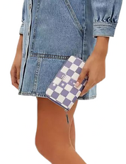 Coach Medium Id Zip Wallet With Checkerboard Print