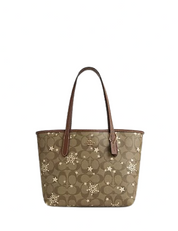 Coach Mini City Tote In Signature Canvas With Star And Snowflake Print