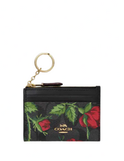 Coach Mini Skinny Id Case In Signature Canvas With Fairytale Rose Print