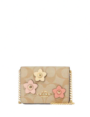 Coach Mini Wallet On A Chain In Signature Canvas With Floral Applique