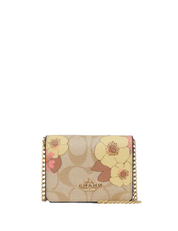 Coach Mini Wallet On A Chain In Signature Canvas With Floral Cluster Print