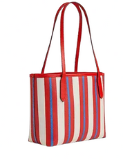 Coach Small City Tote With Stripe Print