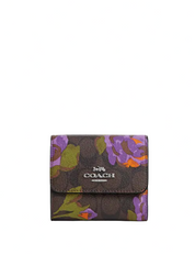 Coach Small Trifold Wallet In Signature Canvas With Rose Print