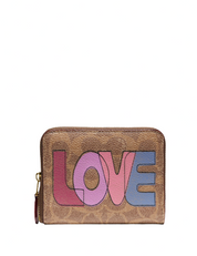 Coach Small Zip Around Wallet In Signature Canvas With Love Print