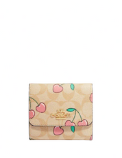 Coach Small Trifold Wallet In Signature Canvas With Heart Cherry Print