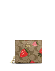 Coach Snap Wallet In Signature Canvas With Wild Strawberry Print