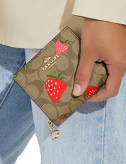 Coach Snap Wallet In Signature Canvas With Wild Strawberry Print