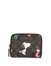 Coach Coach X Peanuts Small Zip Around Wallet In Signature Canvas With Snoopy Presents Print