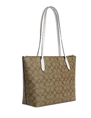 Coach Zip Top Tote In Signature Canvas With Horse And Sleigh