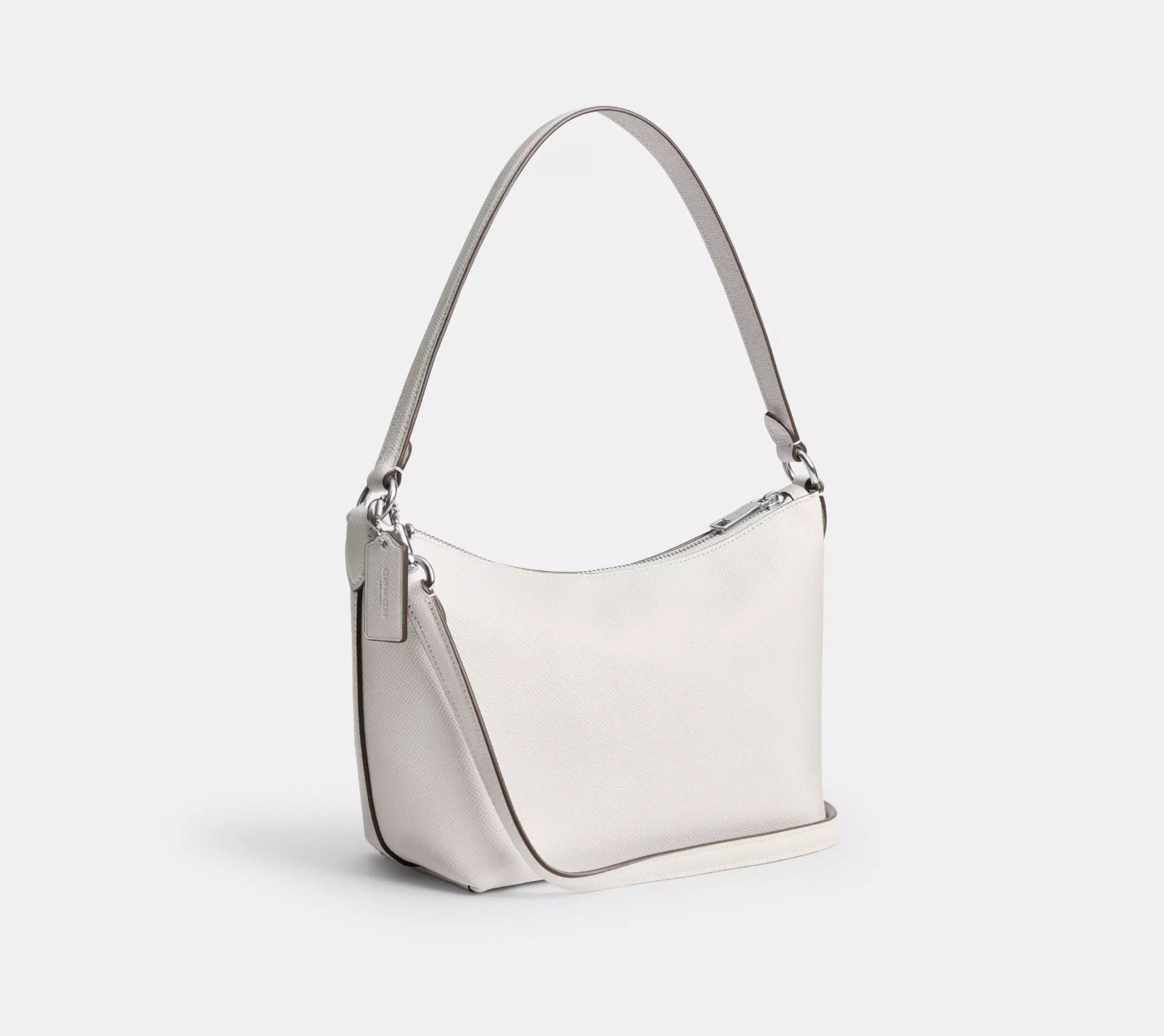 Coach Zip Top Leather Shoulder Bag In Silver/Chalk